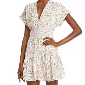 Alice + Olivia Keela Smocked Waist Button Front Dress size 8